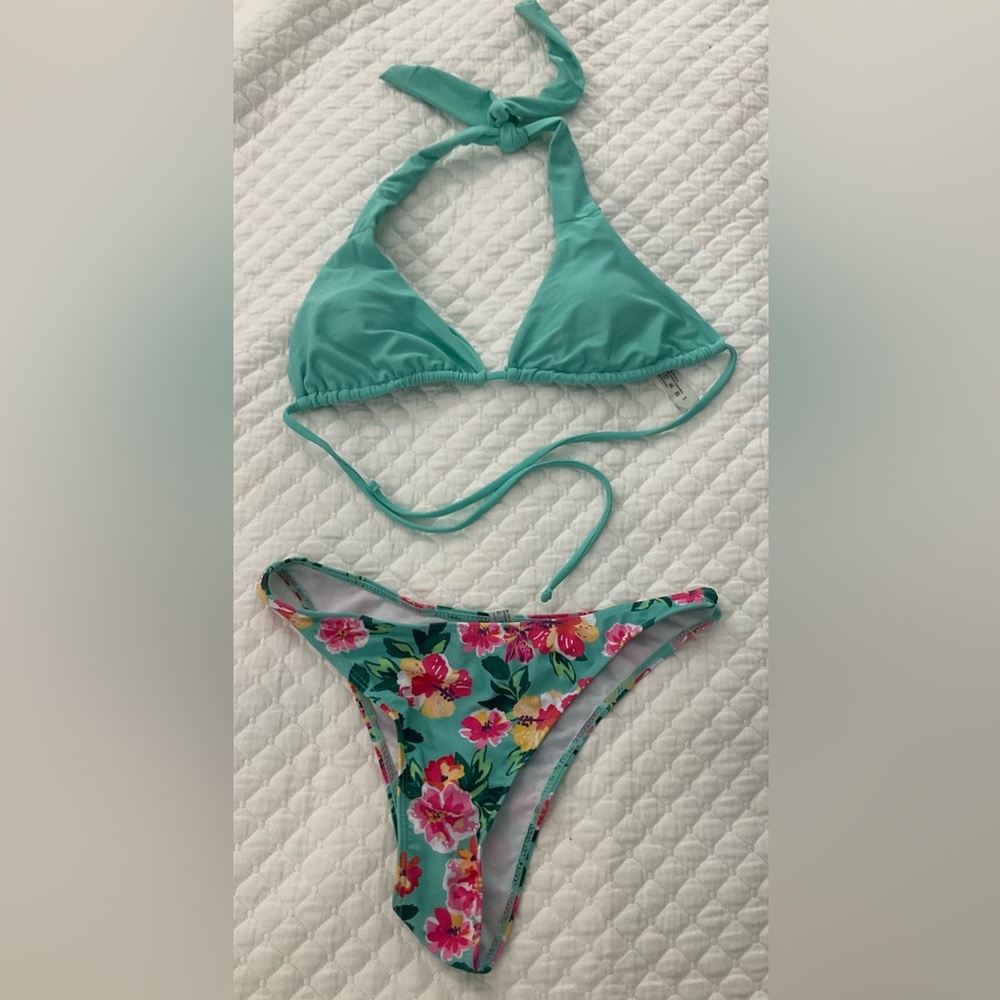 SHEIN Teal Floral Bikini Set